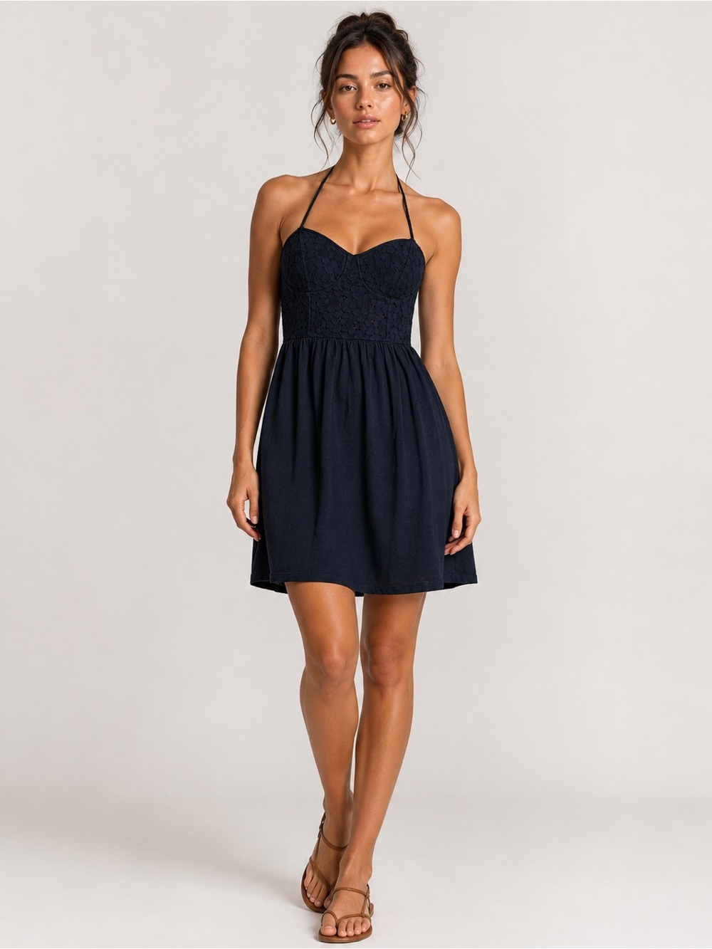 American Eagle Outfitters Navy Lace-Trim Cami Dress